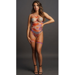 Боди с гартерами и наклейками на грудь Open-cup Strappy Teddy Dazzling Sticker