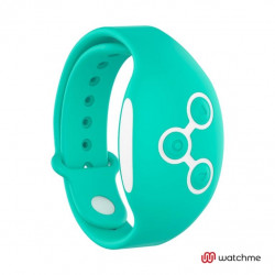 Голубой вибратор для пар с зеленым пультом-часами Weatwatch Dual Pleasure Vibe
