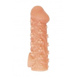 Телесная закрытая насадка с пучками шишечек Cock Sleeve 009 Size M - 15,6 см.