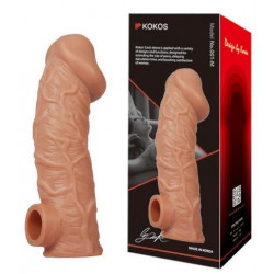 Телесная насадка на фаллос с фиксацией мошонки Cock Sleeve 001 Size M - 15,6 см.