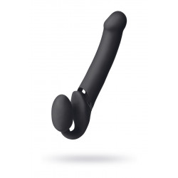 Черный безремневой вибрострапон Vibrating Bendable Strap-On - size L