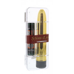 Золотистый классический вибратор с идеально гладкой поверхностью SLIM-LINE VIBRATOR GOLD - 17 см.