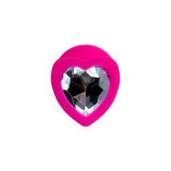 Розовая анальная втулка Diamond Heart с прозрачным кристаллом - 8 см.