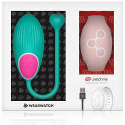 Зеленое виброяйцо с нежно-розовым пультом-часами Wearwatch Egg Wireless Watchme Зеленое виброяйцо с нежно-розовым пультом-часами Wearwatch Egg Wireless Watchme