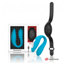 Голубой вибратор для пар с черным пультом-часами Weatwatch Dual Pleasure Vibe